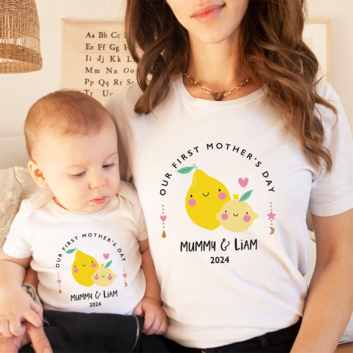 Personalised Matching Our First Mother’s Day T-shirt / Funny Mummy and Baby Gift Mama and Me tee / 1st Mothers Day Keepsake / Baby bodysuit