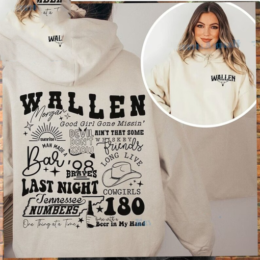 Retro Wallen Western Hoodie Sweatshirt Crewneck,hoodie fans gifts Vintage Wallen Cowboy Girl Hoodie Country Music Shirt Double Sided shirt01