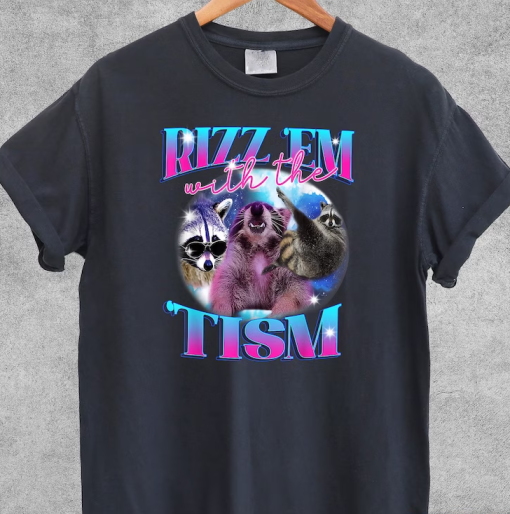 Rizz Em With The Tism Funny Shirt, Vintage Raccoon Bootleg Shirt, Autism Awareness, Raccoon Meme Tee, Comfort Colors Shirt