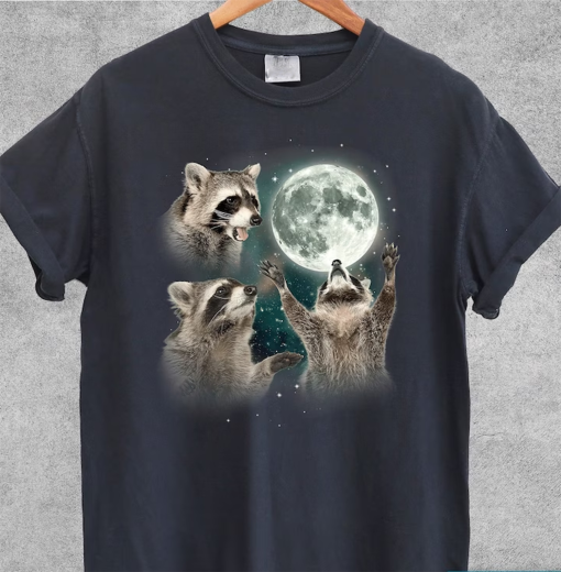 Three Raccoons Vintage Shirt, Retro Raccoon Moon Tshirt, Raccoon Lovers T Shirt, Funny Raccon Tee, Oversized Washed Tee, Raccoon Gifts