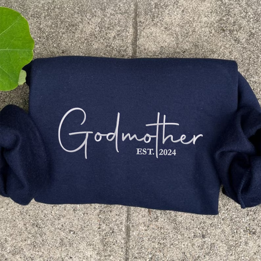 Custom EMBROIDERED Godmother Sweatshirt with Kid Names, Madrina Shirt , Mom Est Hoodie, Mother’s Day Gift for Godmom