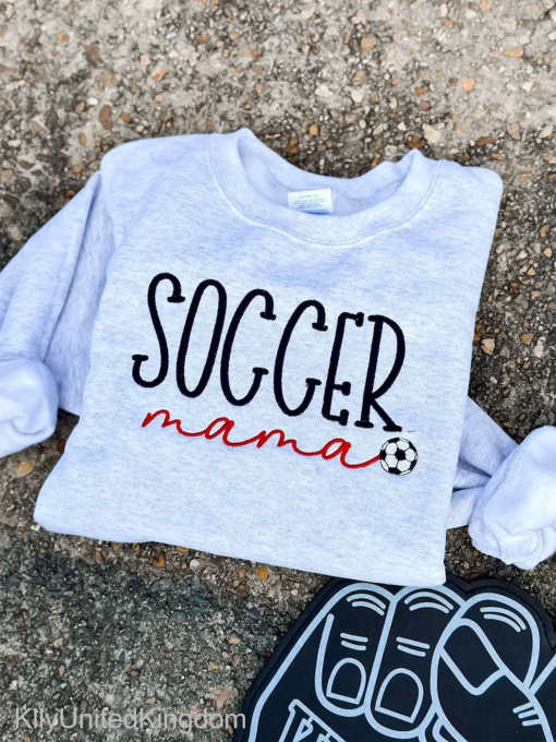 Custom Embroidered Soccer Mama Sweatshirt With Number On Sleeve, Soccer Mom Sweatshirt, Soccer Sweatshirt, Embroidered Sweatshirt