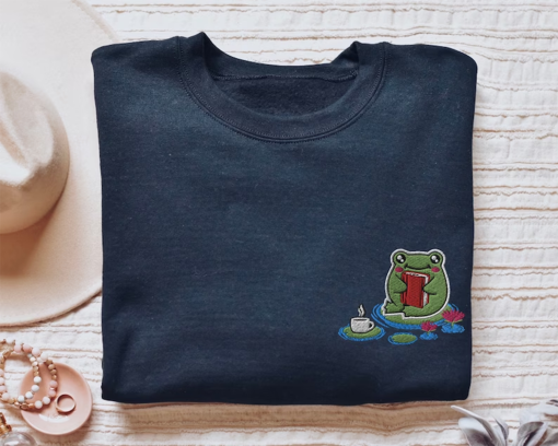 Book Sweatshirt Embroidered Sweater For Frog Sweatshirt Toad Lovers Gift Who Love Reading Bookworm Book Club Cozy Sweatshirt Bookish Merch