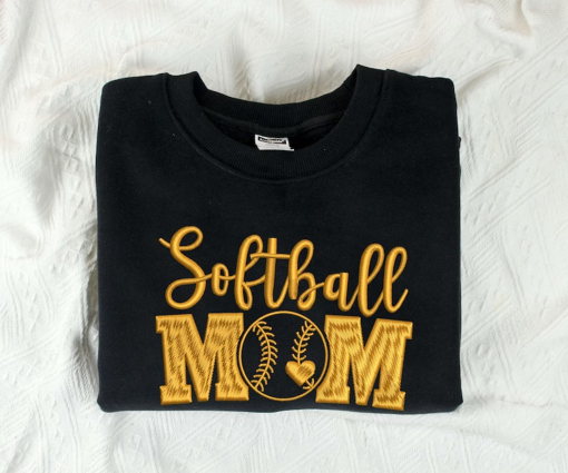 Embroidered CUSTOM Softball Mom Sweatshirt with Kids Name on Sleeve, Personalized Softball Mama Gift, Proud Senior Mom, Cute Team Mom Gift