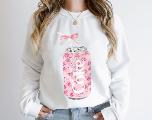 Coquette Diet Coke Sweatshirt, Pink Floral Diet Coke Sweatshirt, Cute Baby Pink Bow Sweatshirt, Trendy Soda Can With Roses Gift Idea