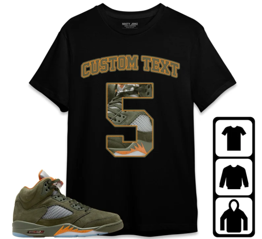 Jordan 5 Olive Unisex T-Shirt, Sweatshirt, Hoodie, Number 5 CM5 Custom Text, Shirt To Match Sneaker