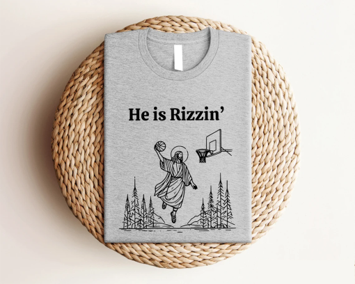 He Is Rizzin’ Sweatshirt, Funny Jesus Shirt, Retro Christian Religious Tee, Funny Jesus Playing Basketball Crewneck, Retro Y2K Christian Tee