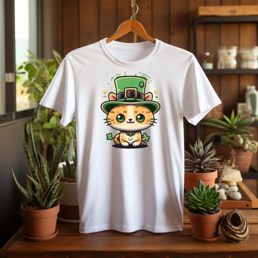 Green Cat in the Hat Shirt Cute Feline Tee for Kids and Adults, St. Patricks Day for cat lover, Cute green cat shirt