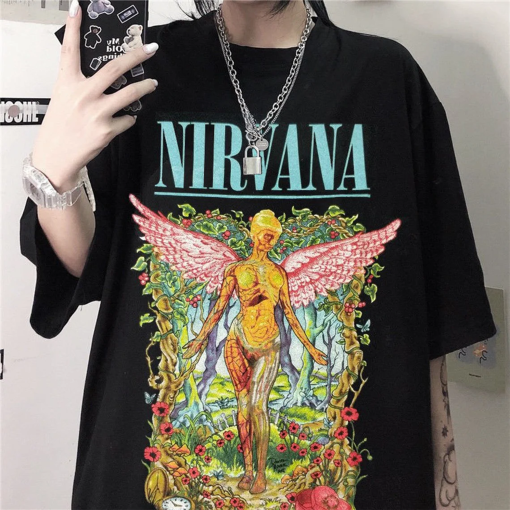 Vintage Band Tee In Utero Nirvana Tour 90s Shirt Kurt Cobain Oversized Music Rock Festival Clothes