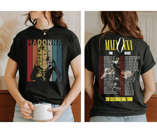 Madonna 90’s Vintage T-Shirt, Madonna The Celebration Tour Four Decades Music Tour 2024 Double Side Shirt, Madonna Fan Gifts, Concert Merch