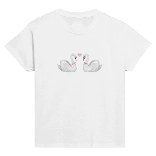 Swan Baby Tee, White Coquette T-shirt, Pink Bow Baby Tee for Women, Black Swan, Trendy Balletcore Aesthetic Clothing, Gift for Her