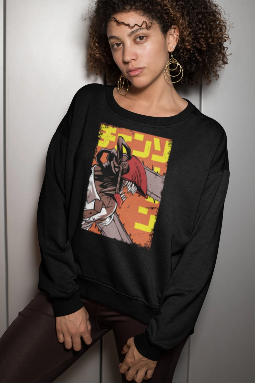 Chainsaw Man Inspired Unisex Crewneck Sweater – Bold Anime Graphic Sweatshirt | Manga Streetwear Sweater | Edgy Anime Apparel for All