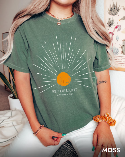 Be The Light Mathew 5 14 Sunburst Vintage Bible Verse Christian Celestial Comfort Colors Tshirt, Boho Shirt, Sun Shirt, Inspirational Gift