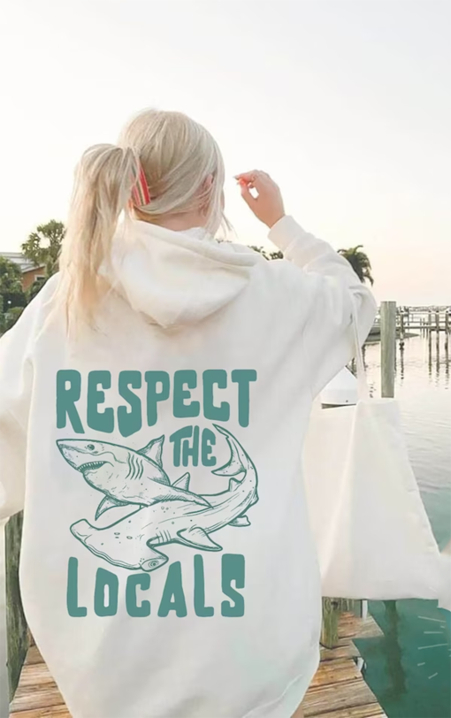 Shark Sweatshirt | Respect The Local Sharks Hoodie | Shark Lover | Ocean Conservation Hoodie | Surf Sweatshirt Surf Hoodie