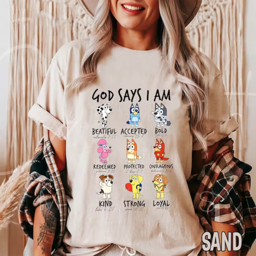 God Says I Am Blue T-shirt, Blue and Bingo Sweatshirt, Christian Blue Tee, Blue and Friends Shirt, Jesus Blue Cartoon Hoodie