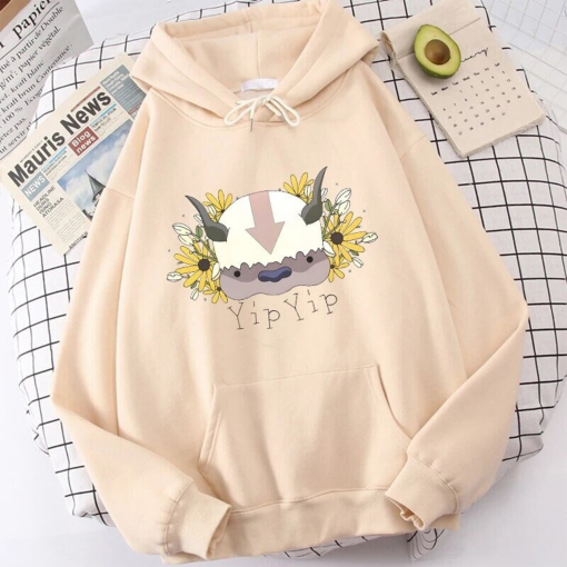 Avatar The Last Airbender Hoodie Men Women Appa YIP Letter Print Long Sleeve Autumn Anime Plus Size Sweatshirt Female Streetwear