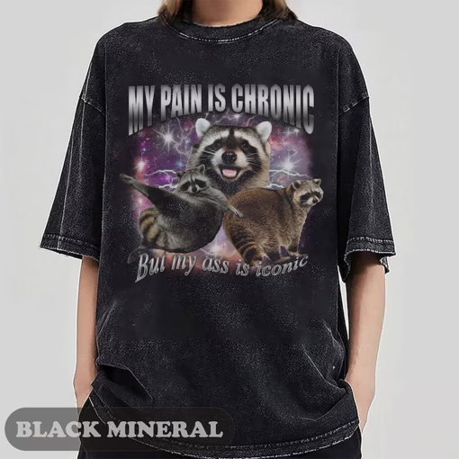 My Pain Is Chronic Raccon Vintage T-Shirt, Funny Retro Raccoon T Shirt, Weird T SHirt, Meme T Shirt, Trash Possums Tee, Relaxed Cotton Shirt