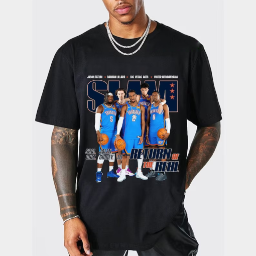 Vintage 90s retro Shai SGA Josh Giddey Chet Holmgren Jalen OKC Thunder NBA Slam Cover Tee Shirt