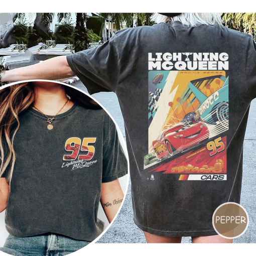 Two sided Retro Lightning Mcqueen Comfort Colors Shirt, Rusteze cars Shirt, Piston Cup shirt, Pixar Cars Shirts, WDW Family Vacation Shirts