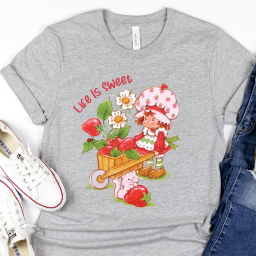 Life Is Sweet – Retro Girl shirt – DTF – Sublimation – Tshirt – Sweatshirt  – Cartoon – Girly Cartoon – Strawberry Shortcake