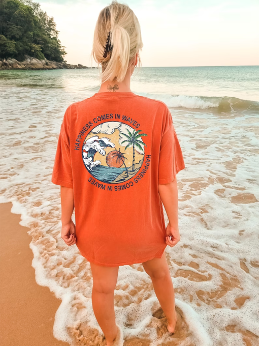 Happiness Comes in Waves Tee, Summer Graphic Tee, BeachT-shirt, Boho Tee, Vintage Inspired Cotton T-shirt, Unisex Tee, Comfort Colors Tee