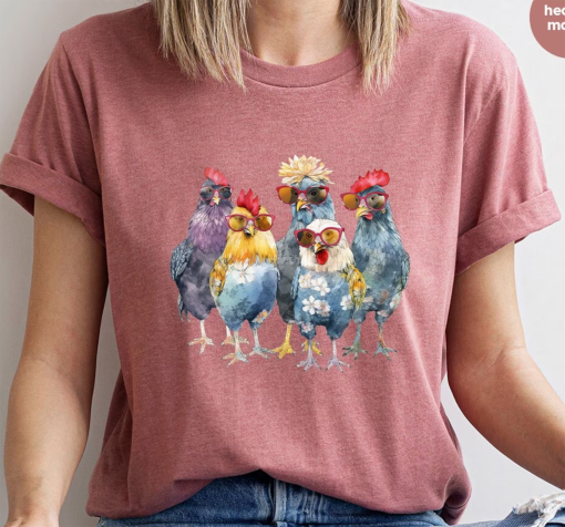 Funny Chickens Shirt, Animal T-Shirt, Farm Gift for Women, Cute Farmer Outfit, Country T-Shirt, Farm Vneck Tshirt, Floral Graphic Tees