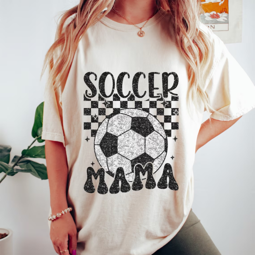 Retro Soccer Mama shirt, Glitter Soccer tshirt, Sublimation Design, , Sports shirt, Soccer Mom shirt