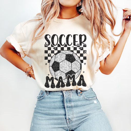 Retro Soccer Mama shirt, Glitter Soccer tshirt, Sublimation Design, , Sports shirt, Soccer Mom shirt