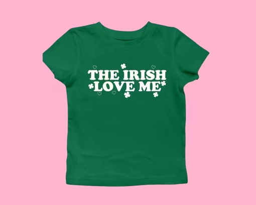 The Irish Love Me Women’s St. Patrick’s Day Shirt, St. Paddy baby tee Y2K, Irish Celebration Outfit in Style, St. Patty Shamrock Cropped Top