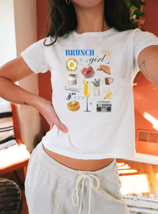 Trendy Brunch Y2K Baby Tee, Girlhood shirt girl aesthetic crop top, lucky girl syndrome, avocado 90s Baby Tee, Strawberry graphic shirt