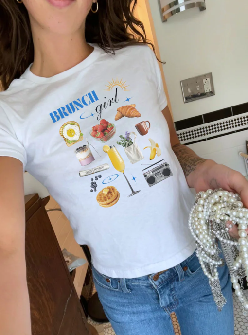 Trendy Brunch Y2K Baby Tee, Girlhood shirt girl aesthetic crop top, lucky girl syndrome, avocado 90s Baby Tee, Strawberry graphic shirt