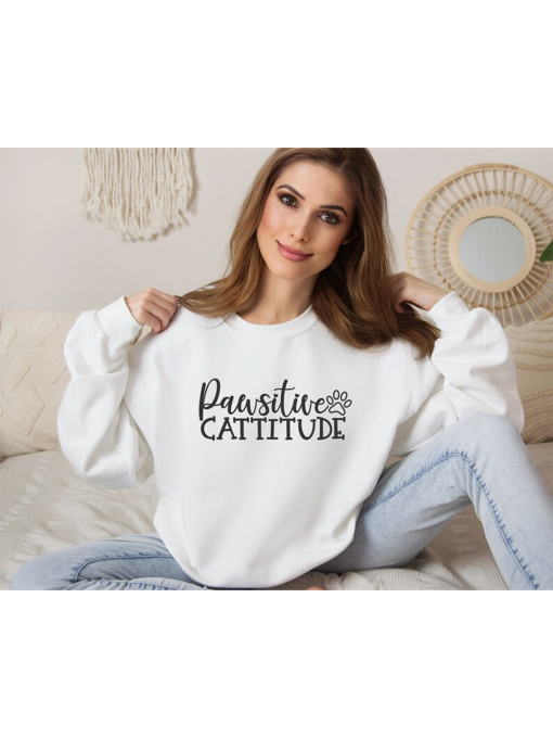 Cat Lover Sweatshirt, Pawsitive Cattitude Sweatshirt, Good Vibes Sweatshirt, Cat Lover Gift, Funny Cat, Cute Cat, Animal Lover Sweatshirt