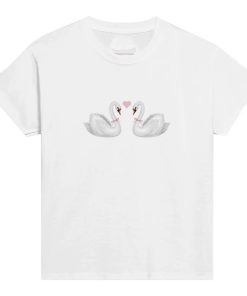 Swan crop top, White Coquette T-shirt, Pink…