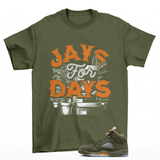 Stacked Jordan 5 Olive Retro Sneaker Matching Tee Shirt