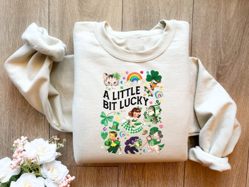 A Little Bit Lucky Vintage Funny St Patrick’s Day Shirt ,Retro Collage 1950’s Style Graphic Tee, St Patrick’s Day Gift