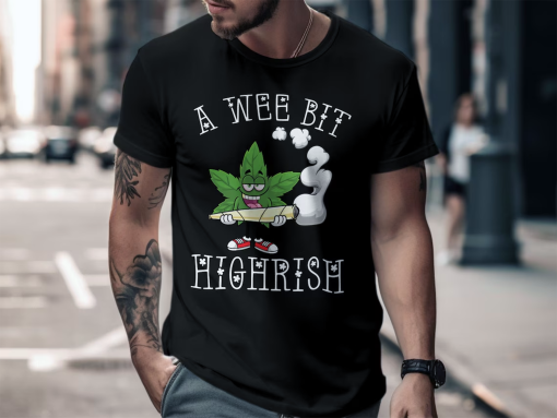 Wee Bit Highrish Shirt Gift For Her & Him – Funny Cannabis Leaf Shirt, Lucky Irish Shirt, Smoking St Patricks Shirt, St Patty’s Shamrock Tee