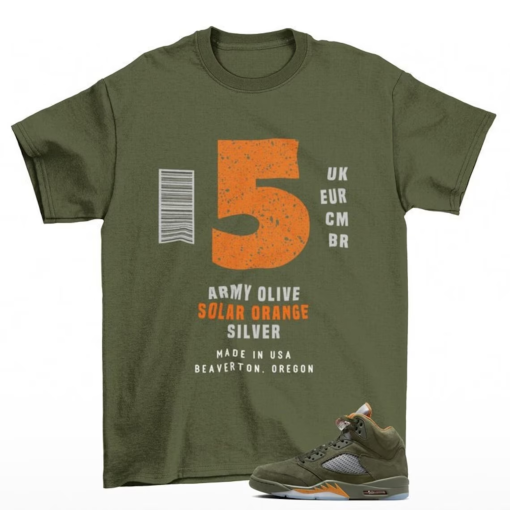 Sneaker Label Jordan 5 Olive Retro Sneaker Matching Tee Shirt