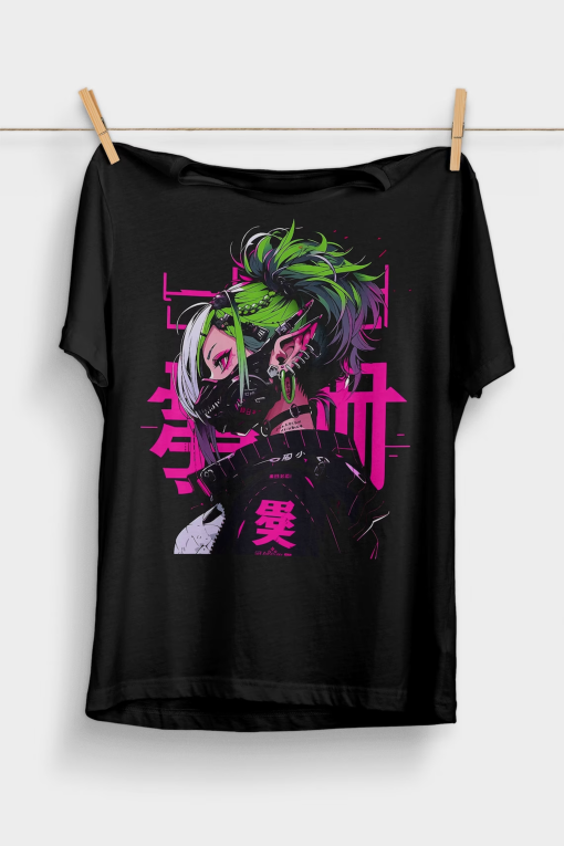 Cyberpunk Anime Girl T-Shirt | Futuristic Techwear Aesthetic | Japanese Harajuku Clothing | Kawaii Manga Shirt | Japanese Streetwear