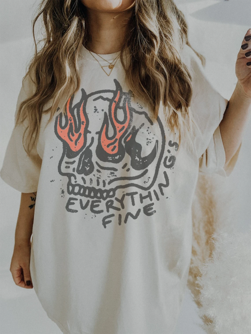 Everything Is Fine Shirt Skull Comfort Colors Tee Boho Vintage Tee Trendy Graphic Tee Skull Rebel Rock n Roll Grunge Edgy Outfit Boho Hippie