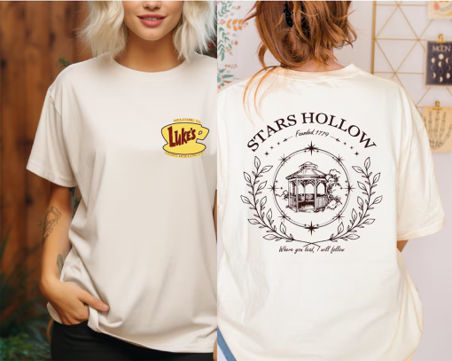 Stars Hollow Comfort Colors Shirt ,Stars Hollow Where You Lead I Will Follow Shirt, Back and Front Stars Hollow Shirt, Lukes Diner Tee LS796