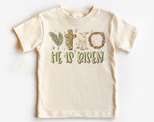 Christian Shirts for Kids – He is Risen Thorn Crown Christian Shirt – Jesus Natural Infant, Toddler, Youth & Adult Tee #6211