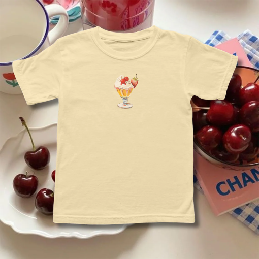 Ice Cream Sundae Cherry y2k crop top  Coquette Aesthetic Cotton T-Shirt Sustainably Made