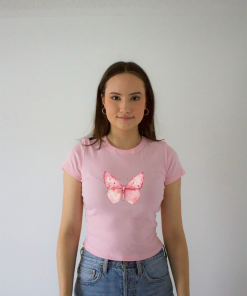 Pink Butterfly Womens crop top, Y2k, Vintage-inspired,…