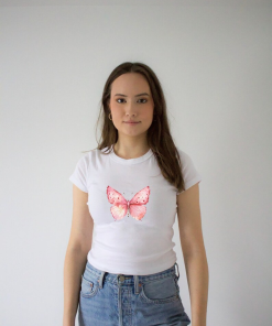 Pink Butterfly Womens crop top, Y2k, Vintage-inspired,…