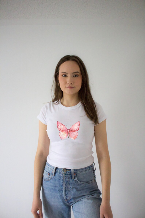 Pink Butterfly Womens crop top, Y2k, Vintage-inspired, TikTok Inspired, Birthday Gift Idea, Gen Z