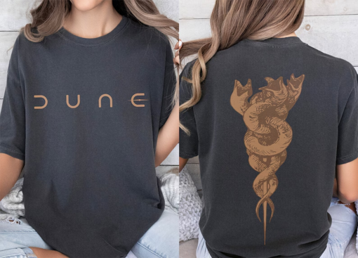 Dune Sandworm Graphic T-Shirt, Front Back Logo Poster Art Tee Shirt, Timothee Chalamet Zendaya Paul Atreides, Dune Movie Merch Memorabilia