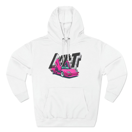 Retro Pink Lamborghini 80s Inspired Hoodie with Video Game Aesthetic