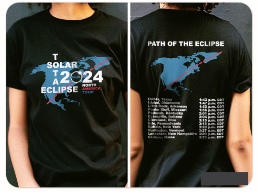 Solar Eclipse Shirt, Total Solar Eclipse 2024 T-shirt, April 8 Path Of The Eclipse, Eclipse North America Tour, Men, Women, Kids T-Shirt