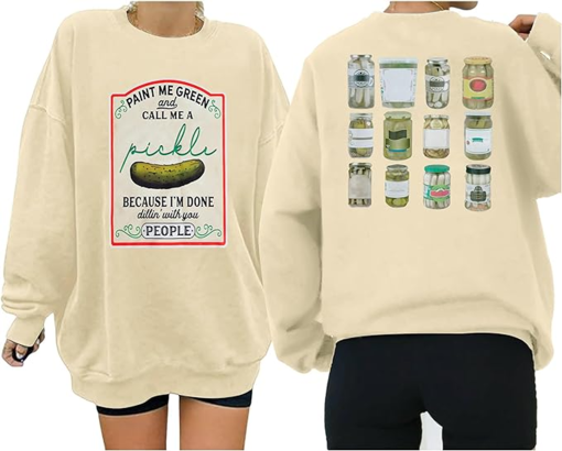 Pickle Sweatshirt Women Oversized Pickle Jar Sweatshirts Vintage Canned Pickles Lovers Long Sleeve Shirt