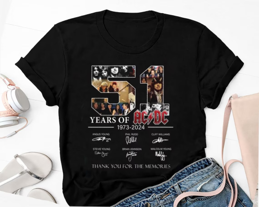 Graphic 51 Years AC/DC 1973-2024 Shirt, Rock Band ACDC Tour 2024 Shirt, Signature Acdc Anniversary Shirt, Acdc Merch, Acdc Fan Gift Shirt